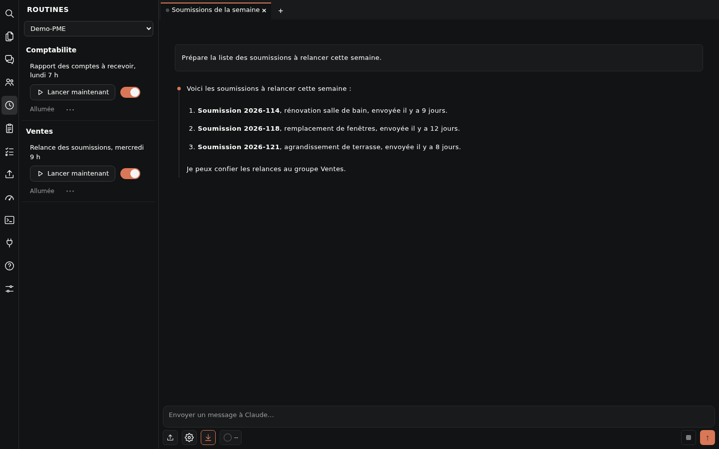 Routines: a scheduled task, with Run now and a switch